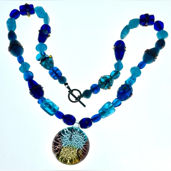3 for $30 Artisan Glass Beaded Necklace with Art Glass Pendant - Picture 7 of 9